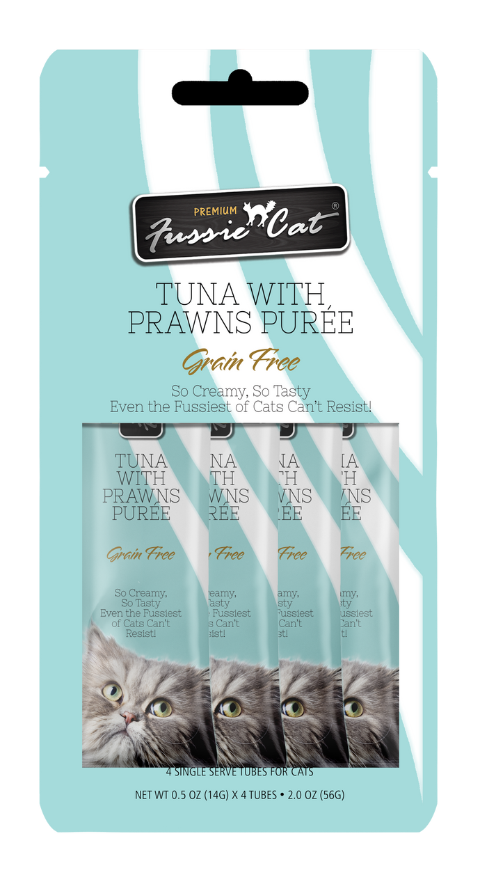 4pk Fussie Cat Tuna with Prawns Puree Cat Treat .5oz by Pet Food Warehouse