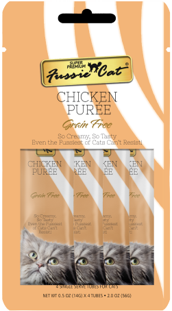 4pk Fussie Cat Chicken Puree Cat Treat .5oz by Pet Food Warehouse