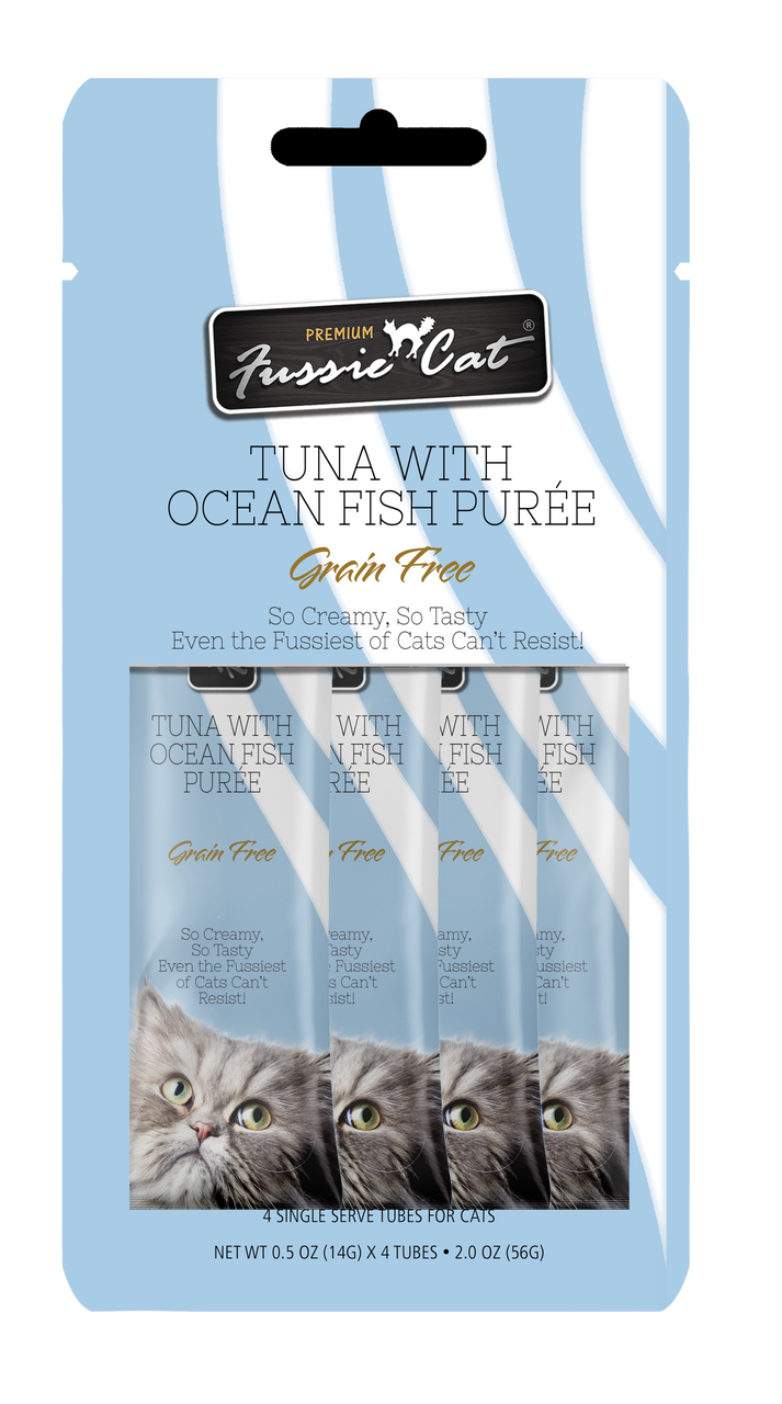 4pk Fussie Cat Tuna with Ocean Fish Puree Cat Treat .5oz by Pet Food Warehouse
