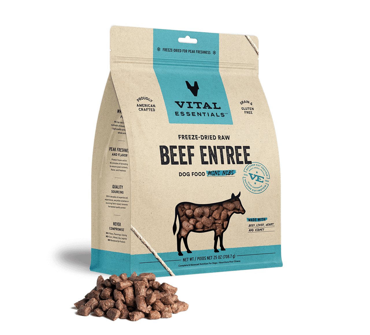 Vital Essentials Freeze-Dried Raw Entree Dog Food Mini Nibs Beef 25oz by Pet Food Warehouse