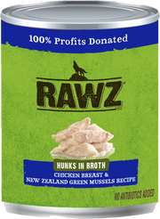 Rawz Hunks in Broth Chicken, New Zealand Green Mussel Dog Food 10oz by Pet Food Warehouse
