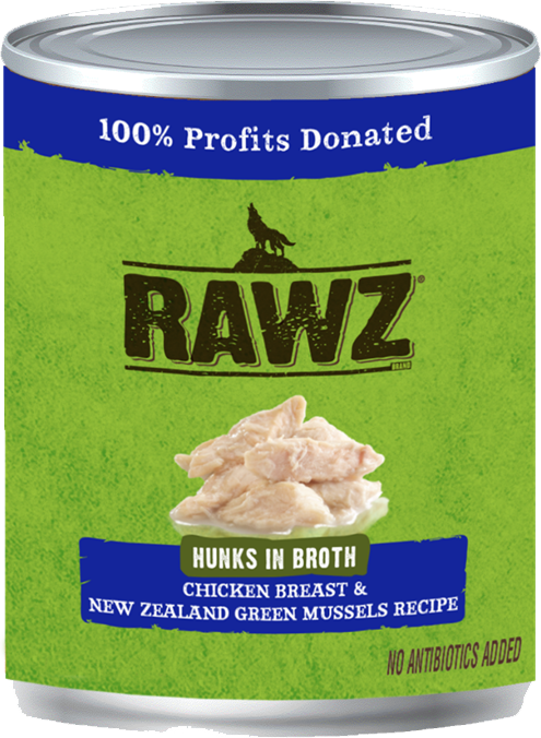 Rawz Hunks in Broth Chicken, New Zealand Green Mussel Dog Food 10oz by Pet Food Warehouse