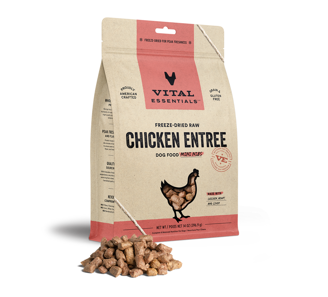 Vital Essentials Freeze-Dried Raw Entree Dog Food Mini Nibs Chicken 14oz by Pet Food Warehouse