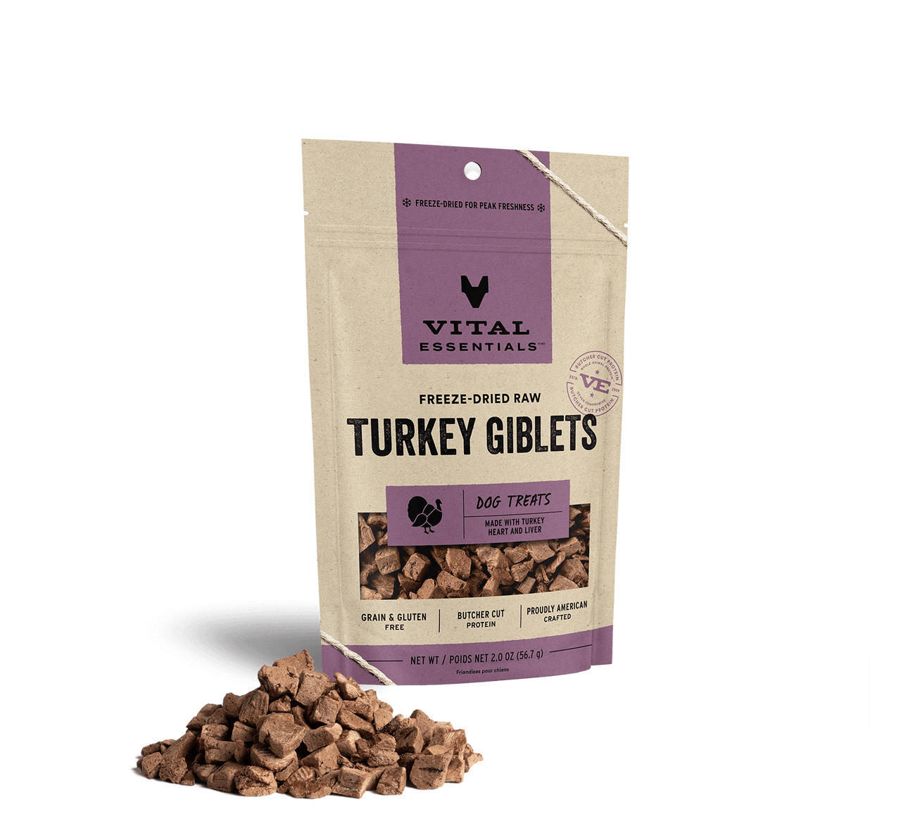 Vital Essentials Freeze-Dried Dog Treats Turkey Giblets 2oz by Pet Food Warehouse