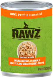 Rawz Shreddded Chicken, Pumpkin, New Zealand Green Mussel Dog Food 10oz by Pet Food Warehouse
