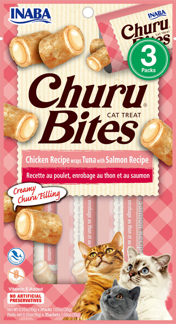 Inaba Churu Bites Chicken Recipe wraps Tuna w/Salmon Recipe Cat Treat 1.05oz by Pet Food Warehouse
