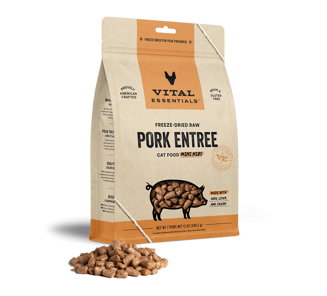 Vital Essentials Freeze-Dried Cat Food Mini Nibs Pork 12oz by Pet Food Warehouse