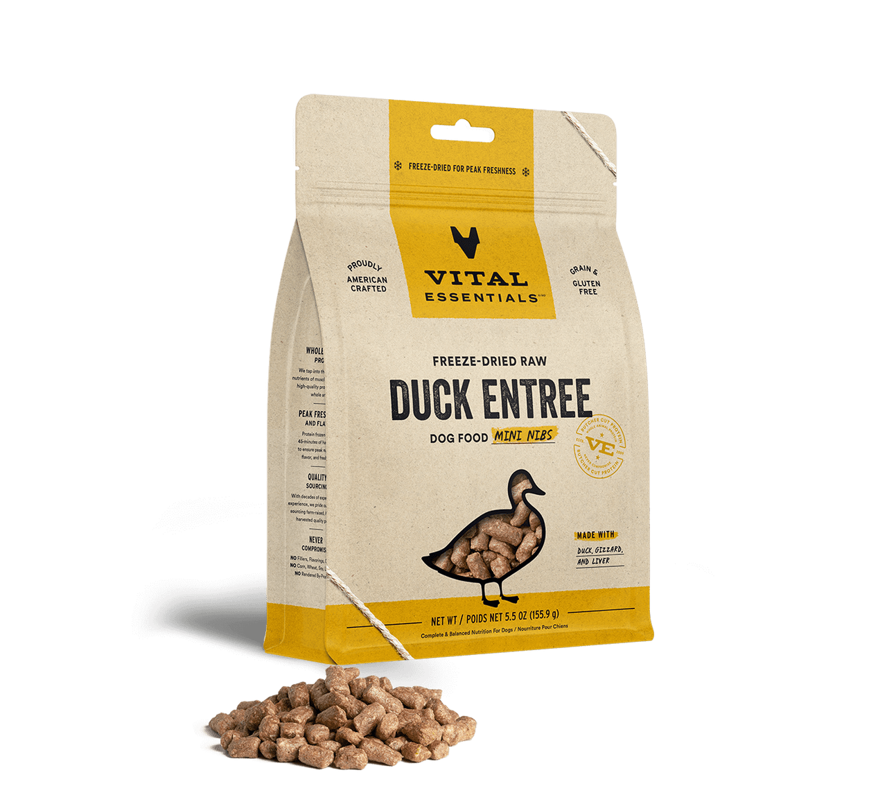 Vital Essentials Freeze-Dried Raw Entree Dog Food Mini Nibs Duck 5.5oz by Pet Food Warehouse