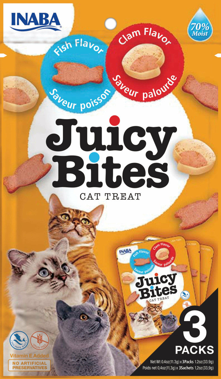 Inaba Juicy Bites Fish and Clams Flavor Cat Treat 3 Packs of .4oz by Pet Food Warehouse