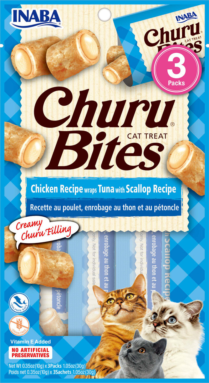 Inaba Churu Bites Chicken Recipe wraps Tuna & Scallop Recipe Cat Treat 1.05oz by Pet Food Warehouse