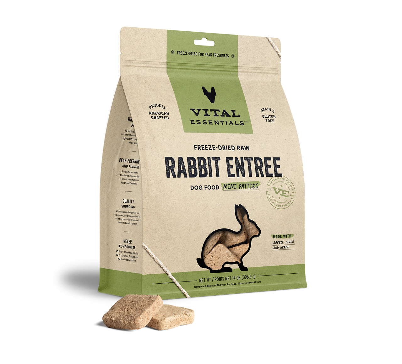 Vital Essentials Freeze-Dried Raw Entree Dog Food Mini Patties Rabbit 14oz by Pet Food Warehouse