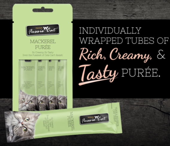 4pk Fussie Cat Mackerel Puree Cat Treat .5oz by Pet Food Warehouse