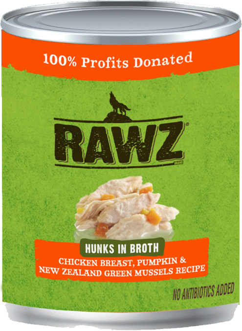 Rawz Hunks in Broth Chicken, Pumpkin, New Zealand Green Mussel Dog Food 10oz by Pet Food Warehouse