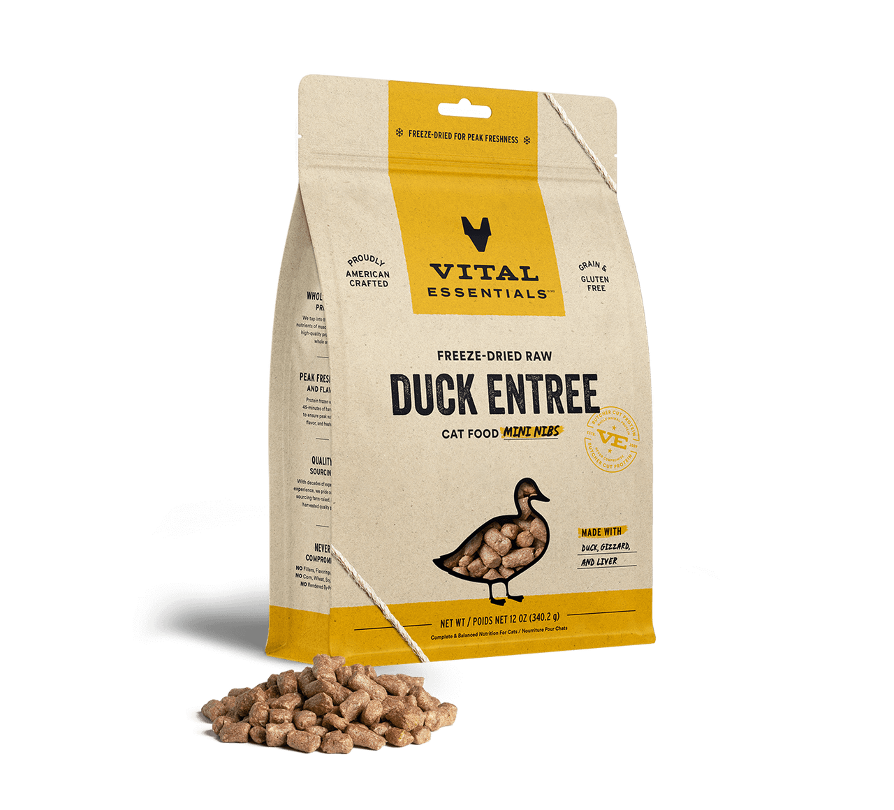 Vital Essentials Freeze-Dried Cat Food Mini Nibs Duck 12oz by Pet Food Warehouse