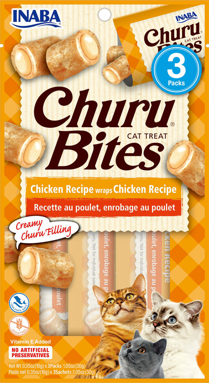 Inaba Churu Bites Chicken Recipe wraps Chicken Recipe Cat Treat 1.05oz by Pet Food Warehouse