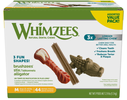 Whimzees Natural Dental Value Box Dog Treats Medium 44 count by Pet Food Warehouse