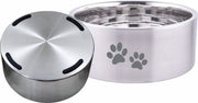 Indipet Double Wall Bowl Silver with Paw Prints 62oz by Pet Food Warehouse