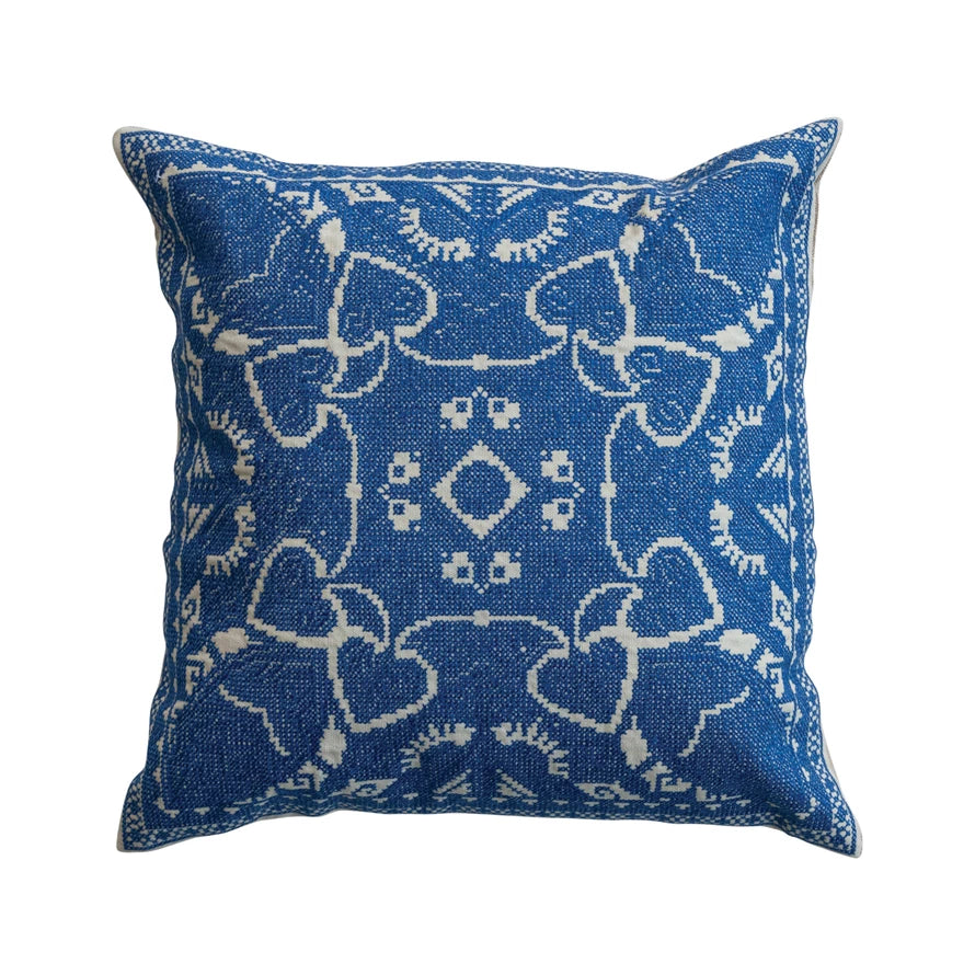 Pillow Embroidered Design Blue 16" Square by Homeportonline
