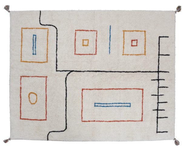 Rug Abstract Design Corner Tassels Tufted Stonewashed Cotton Multi Color 5' x 7' by Homeportonline