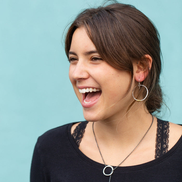Silver Hoop Earrings with Brass Heishi - 4 Sizes