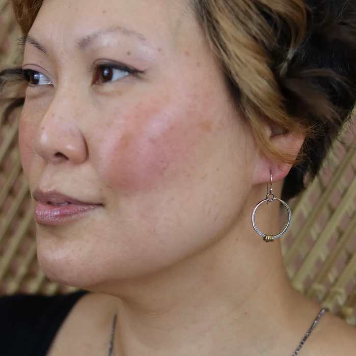 Silver Hoop Earrings with Brass Heishi - 4 Sizes