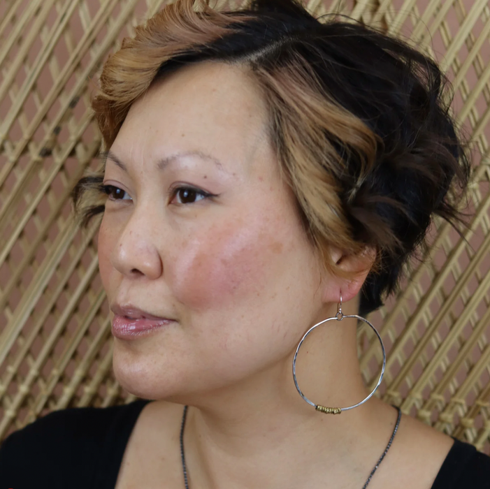 Silver Hoop Earrings with Brass Heishi - 4 Sizes