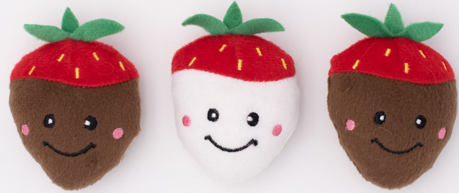 Zippy Paws Valentine's Miniz Chocolate Covered Strawberries 3-Pack by Pet Food Warehouse