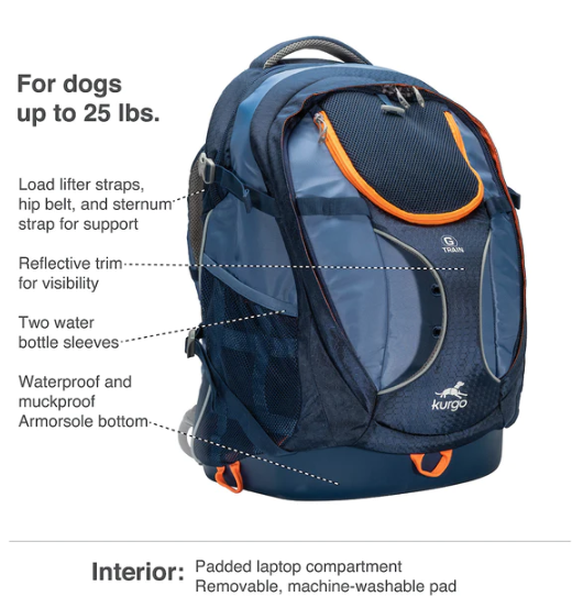Kurgo G-Train K9 Carrier Back Pack Navy by Pet Food Warehouse