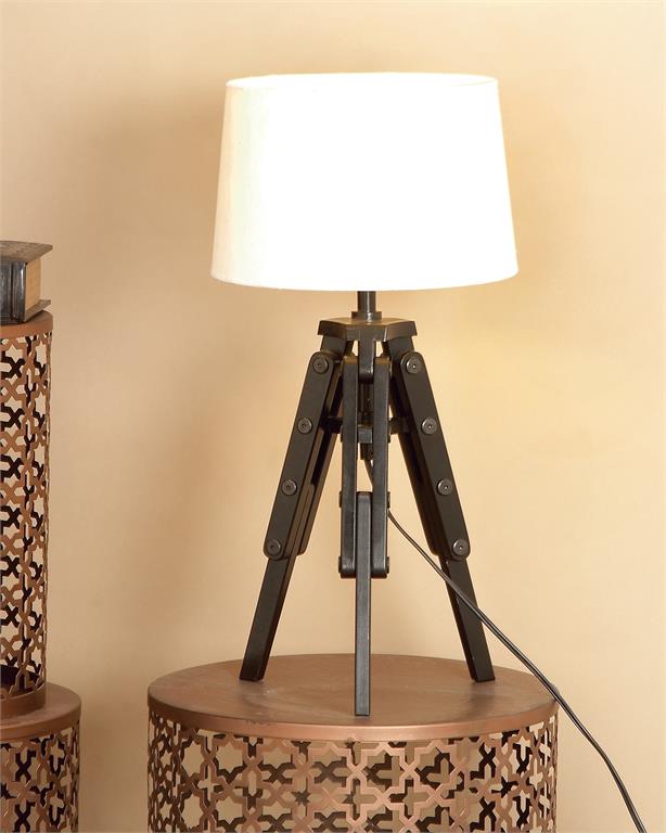 Industrial Style Black Pine Wood Tripod Table Lamp by Homeportonline