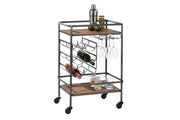Brown Wood Rolling 2 Shelf Bar Cart by Homeportonline