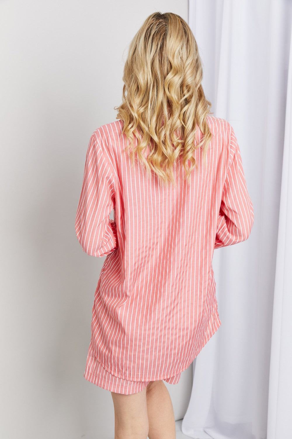 Striped Shirt and Shorts Loungewear Set in Deep Coral by SidePony Boutique