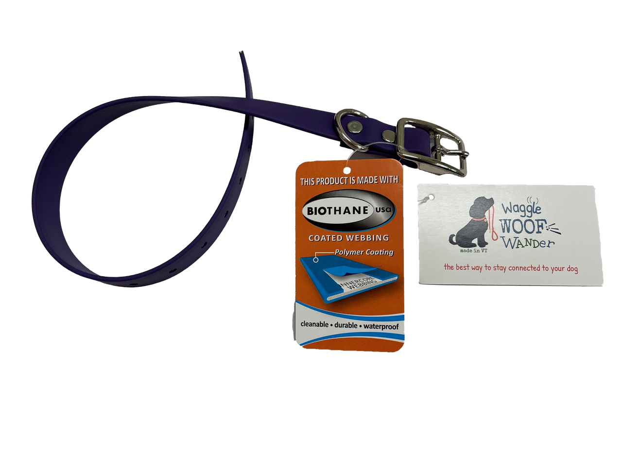 Waggle Woof & Wander Biothane Dog Adjustable Collar Purple 1" Medium up to 20" by Pet Food Warehouse