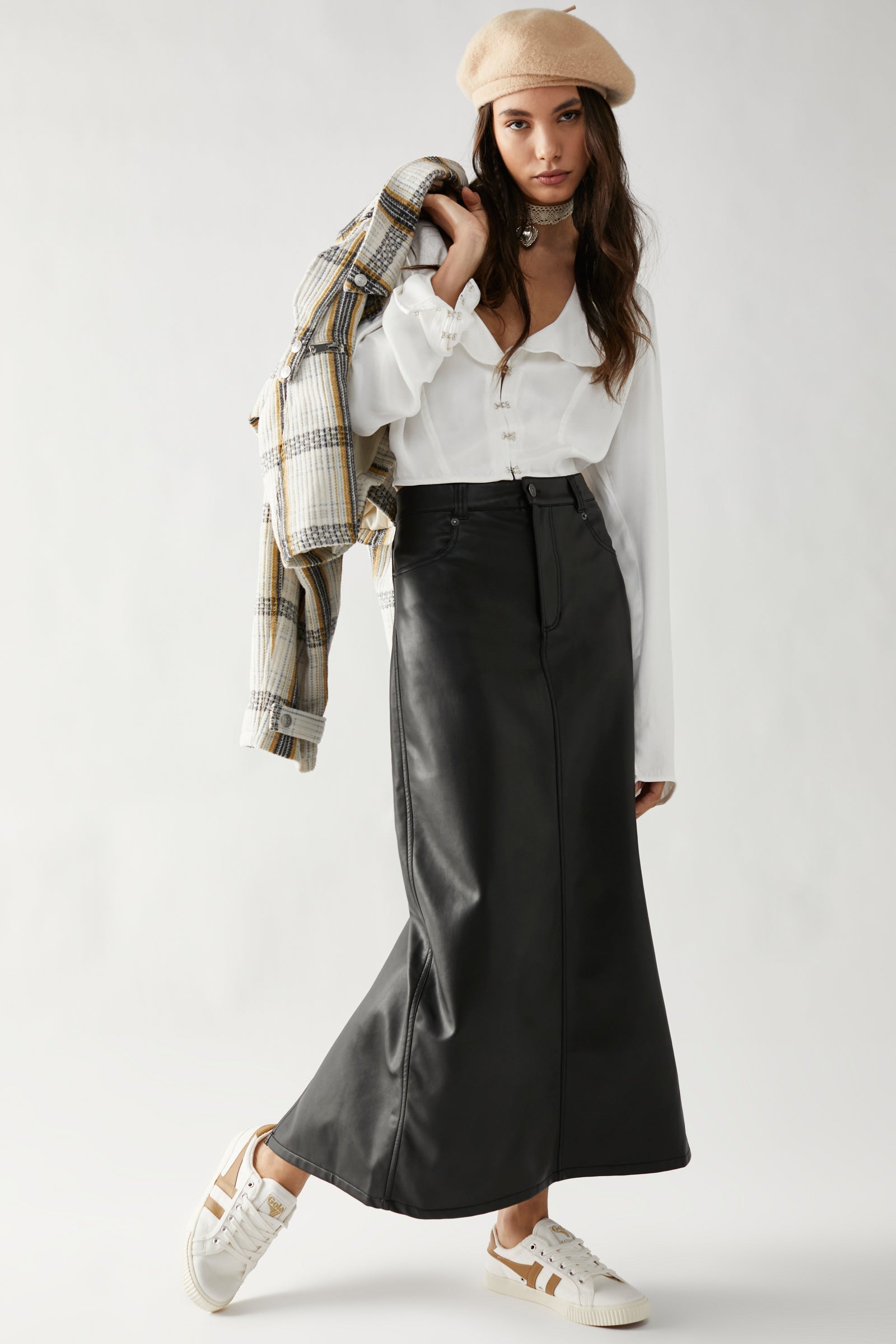 Free People City Slicker Vegan Maxi Skirt - Black