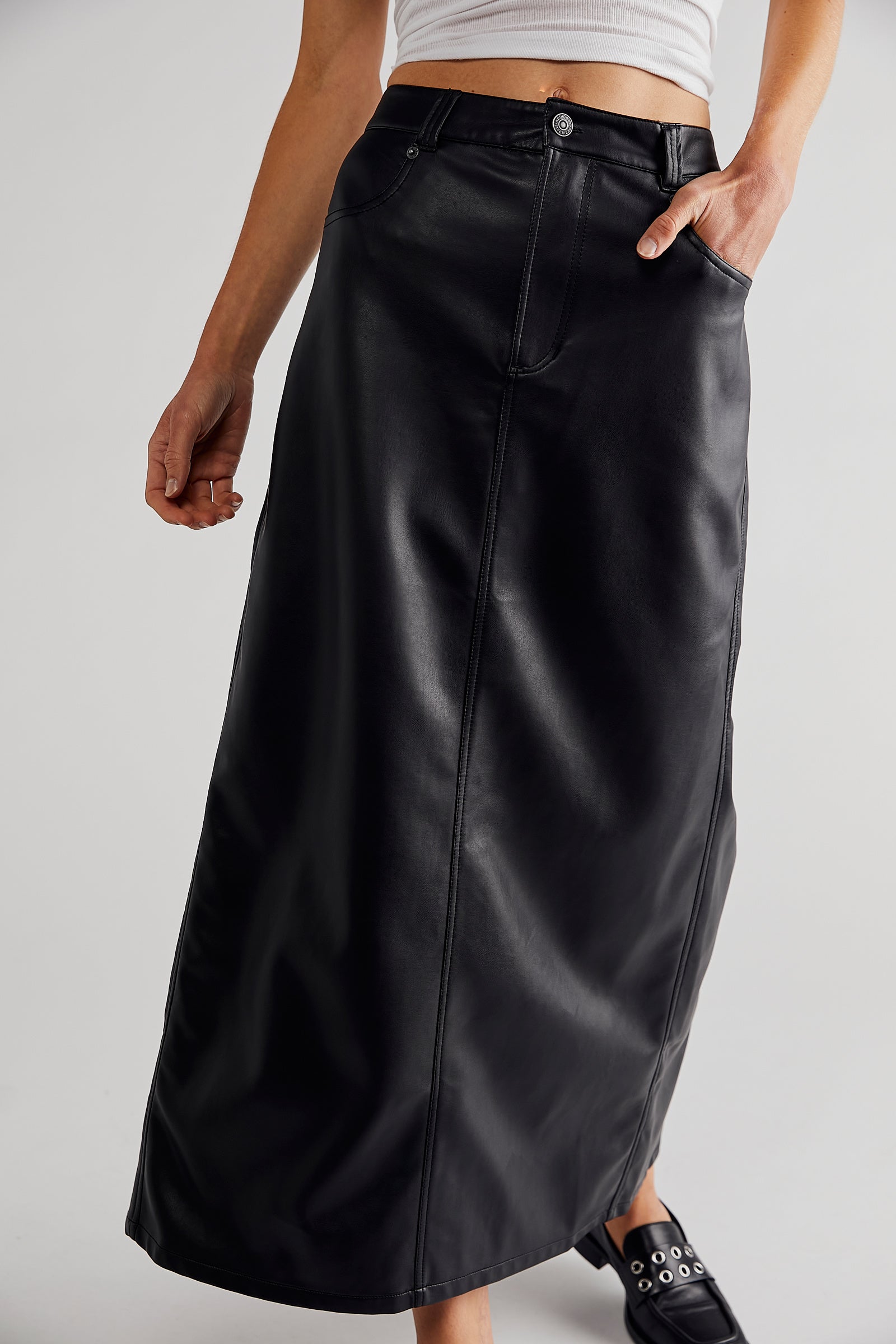 Free People City Slicker Vegan Maxi Skirt - Black by Harbour Thread