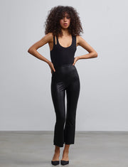 Commando Faux Leather Cropped Flare Legging - Black by Harbour Thread