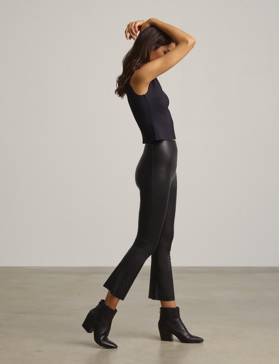 Commando Faux Leather Cropped Flare Legging - Black by Harbour Thread