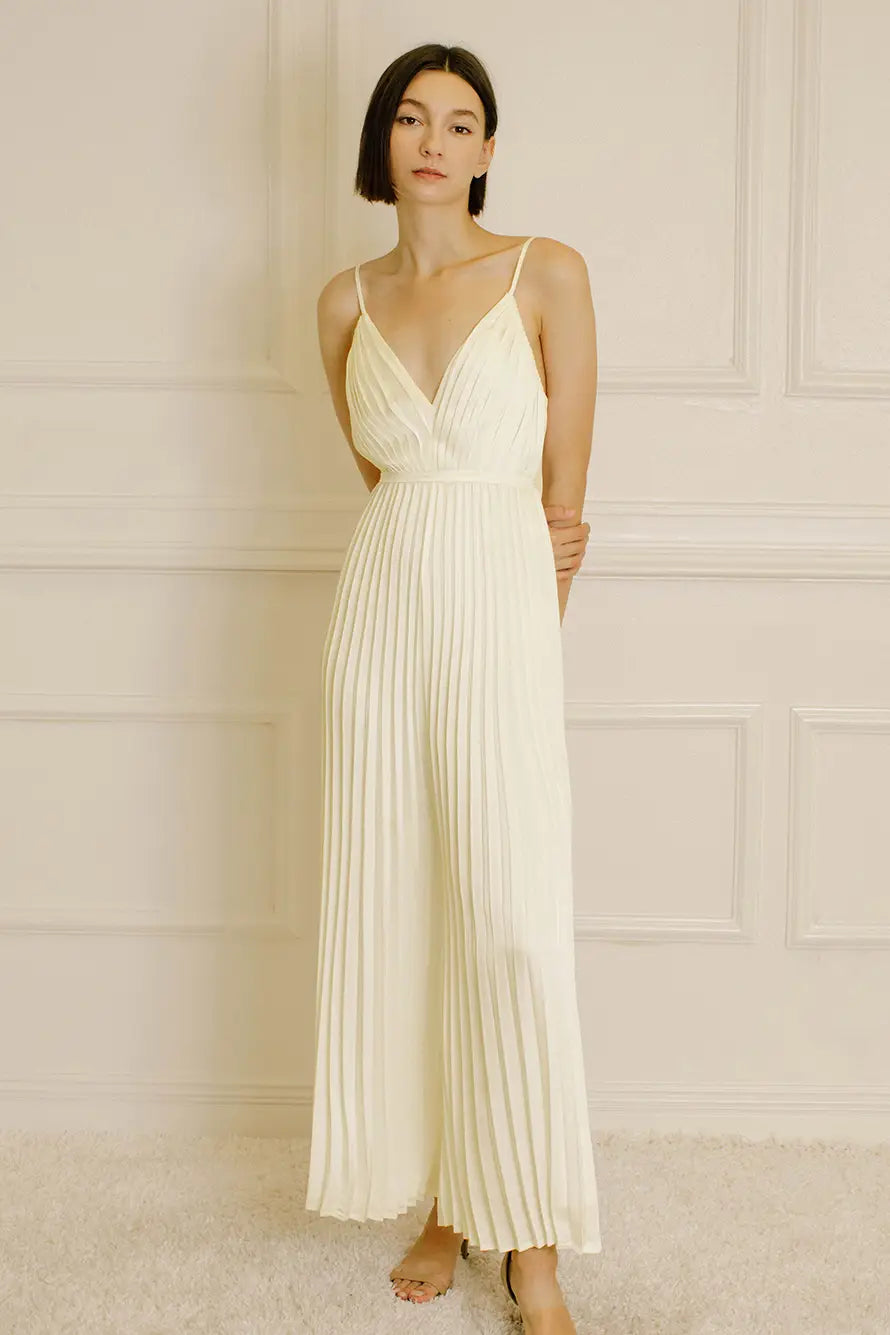 Celeste Satin Pleated Jumpsuit - Cream by Harbour Thread