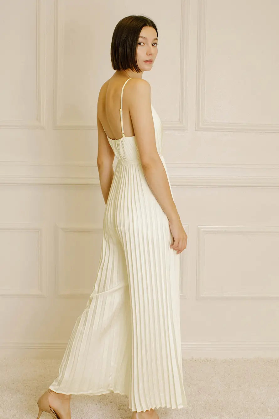 Celeste Satin Pleated Jumpsuit - Cream by Harbour Thread