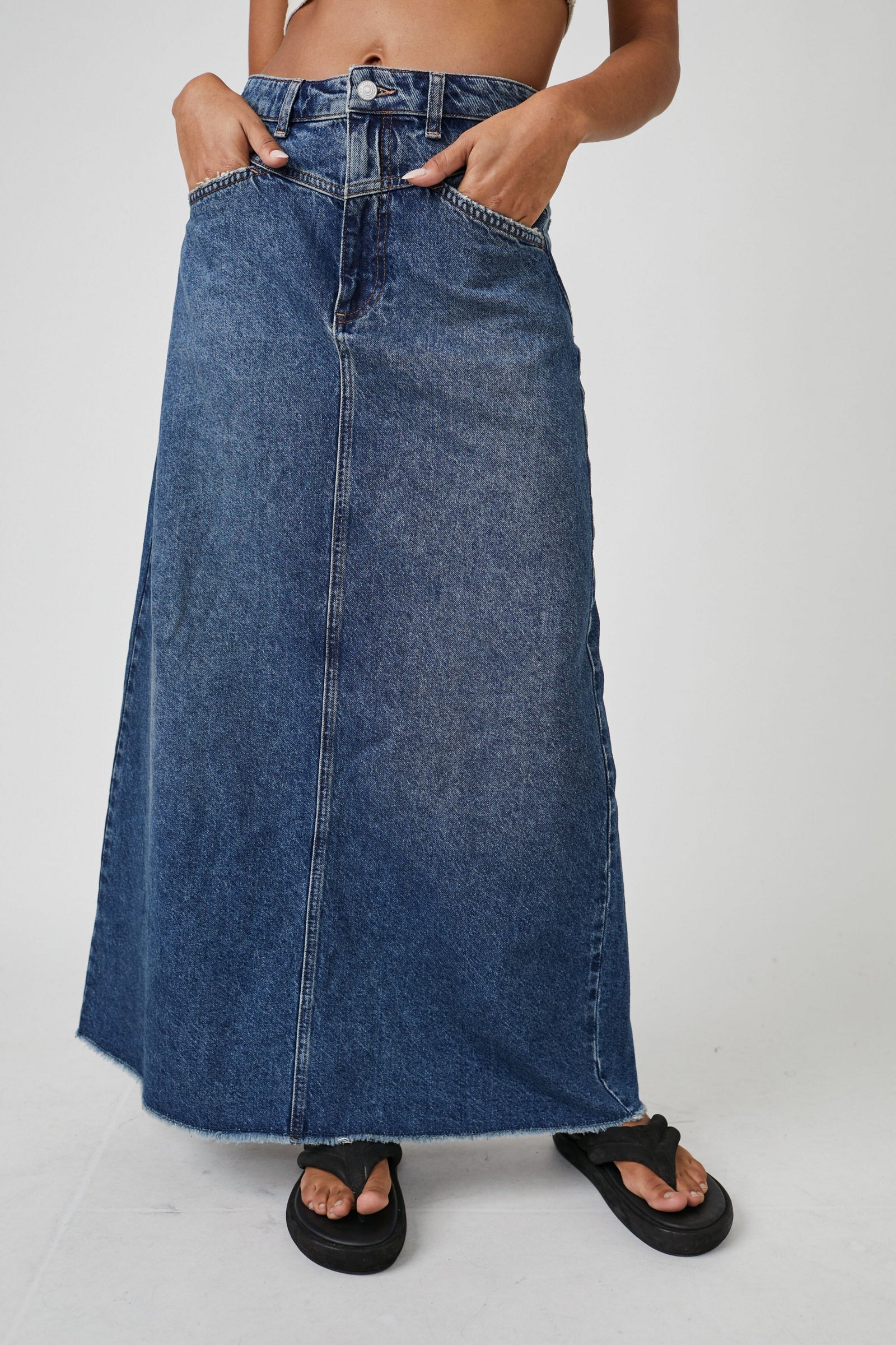 Free People Come As You Are Denim Maxi Skirt - Dark Indigo by Harbour Thread