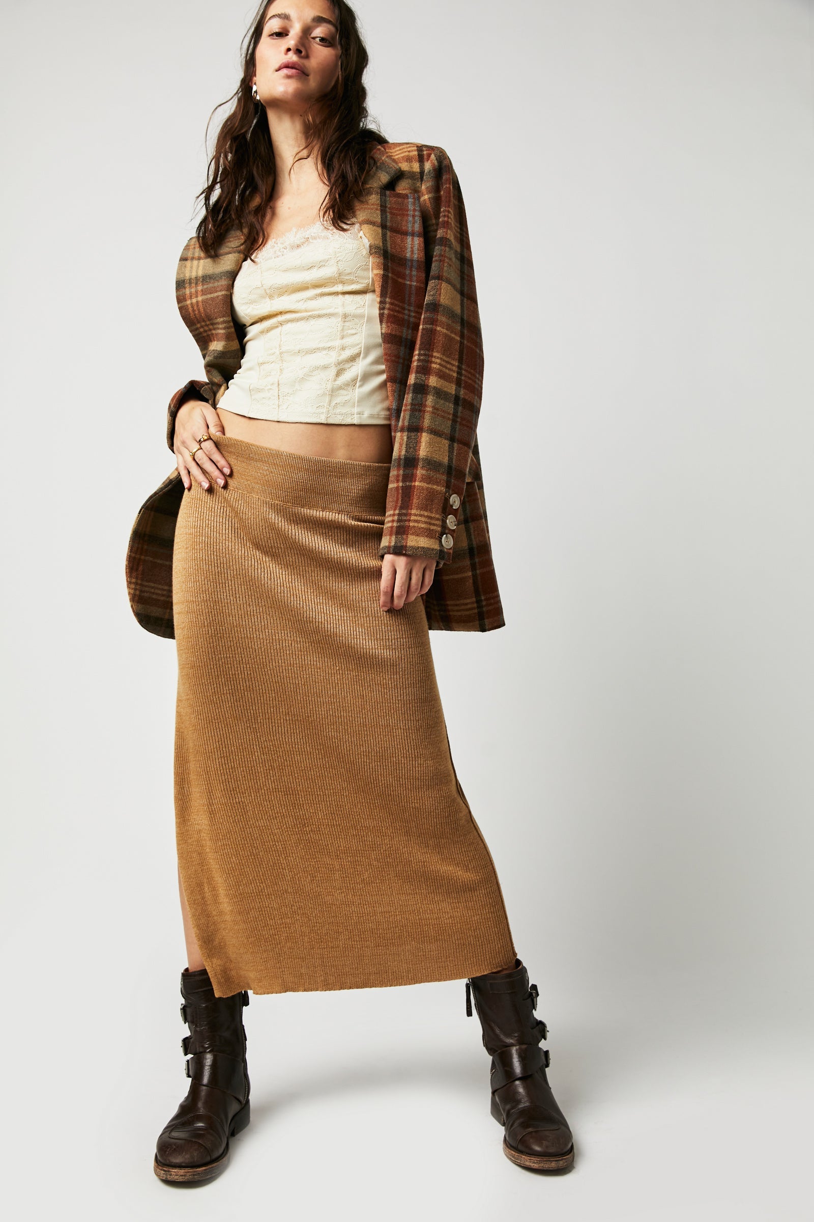 Free People Golden Hour Midi Skirt - Apple Pie Combo