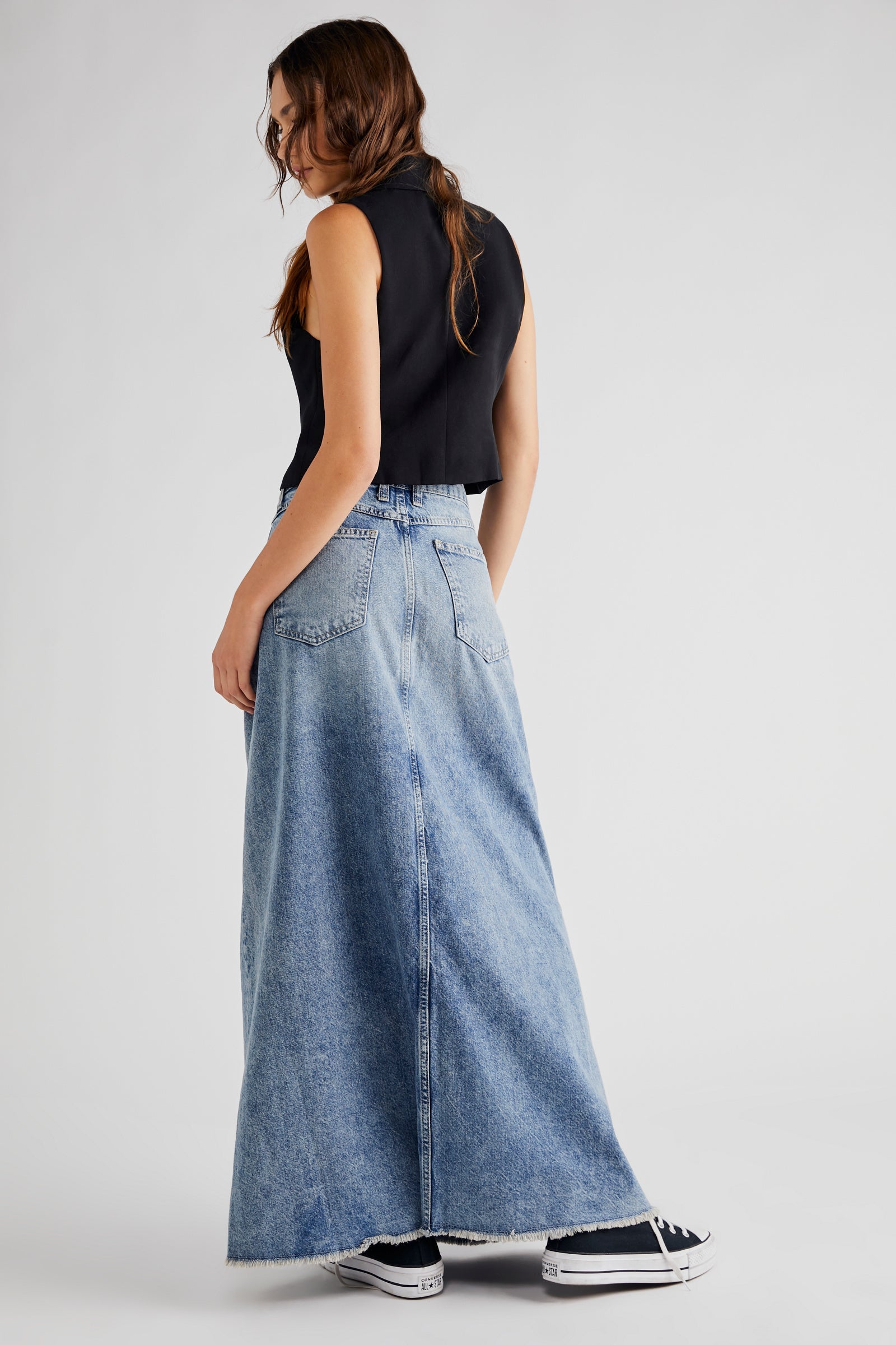 Free People Come As You Are Denim Maxi Skirt - Medium Indigo by Harbour Thread