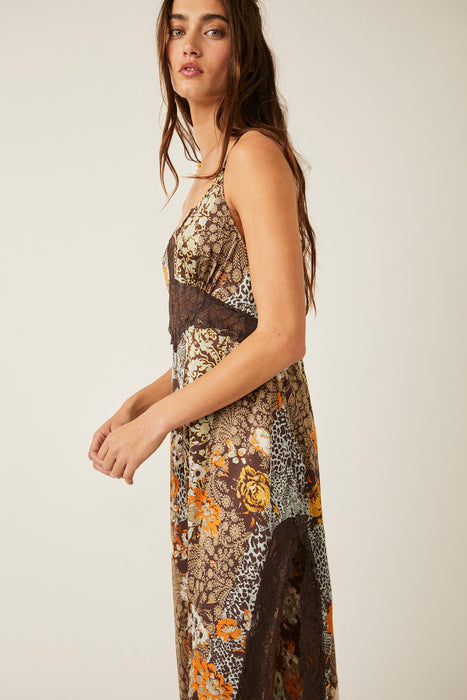 Free People Right Now Midi Slip Dress - Hot Fudge Combo