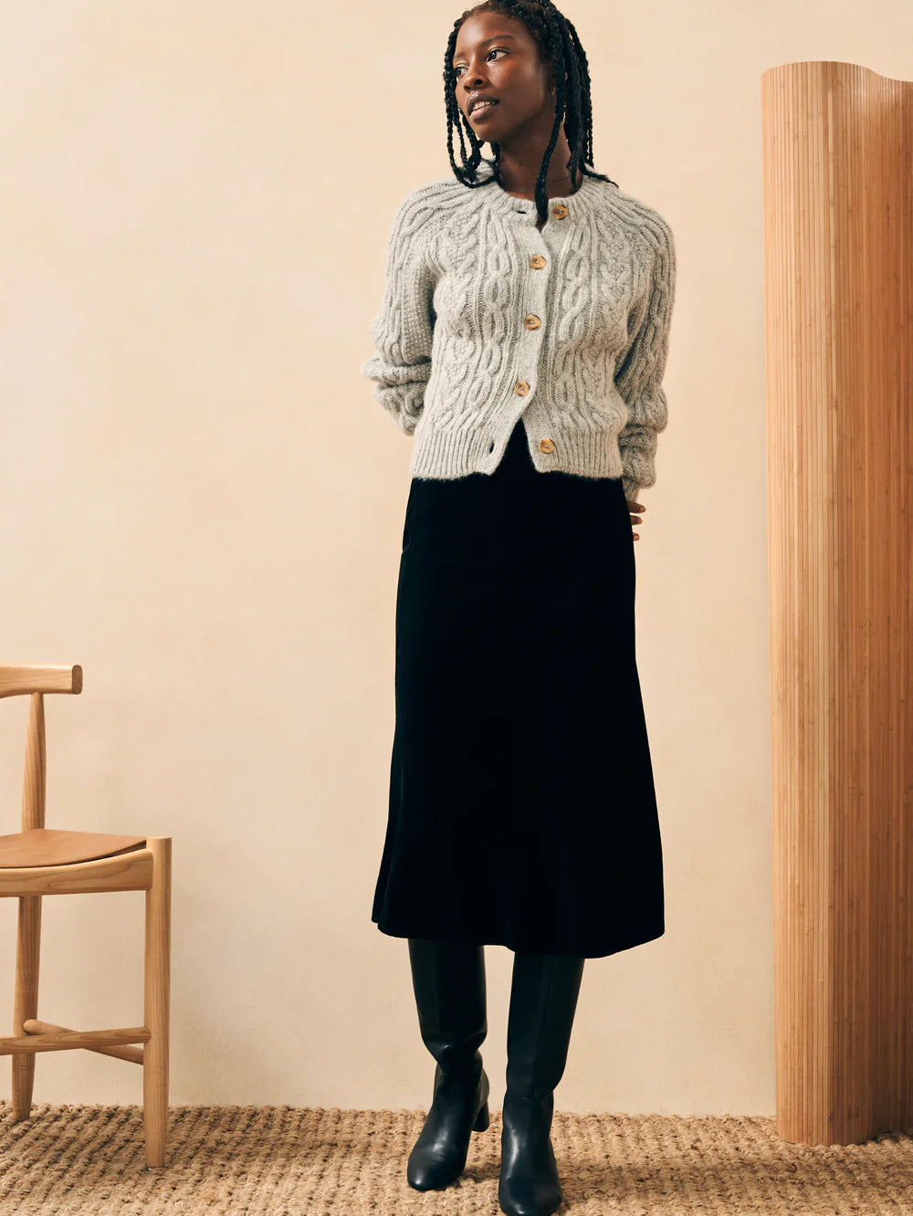 Faherty Stretch Silk Velvet Ina Slip Skirt - Black by Harbour Thread