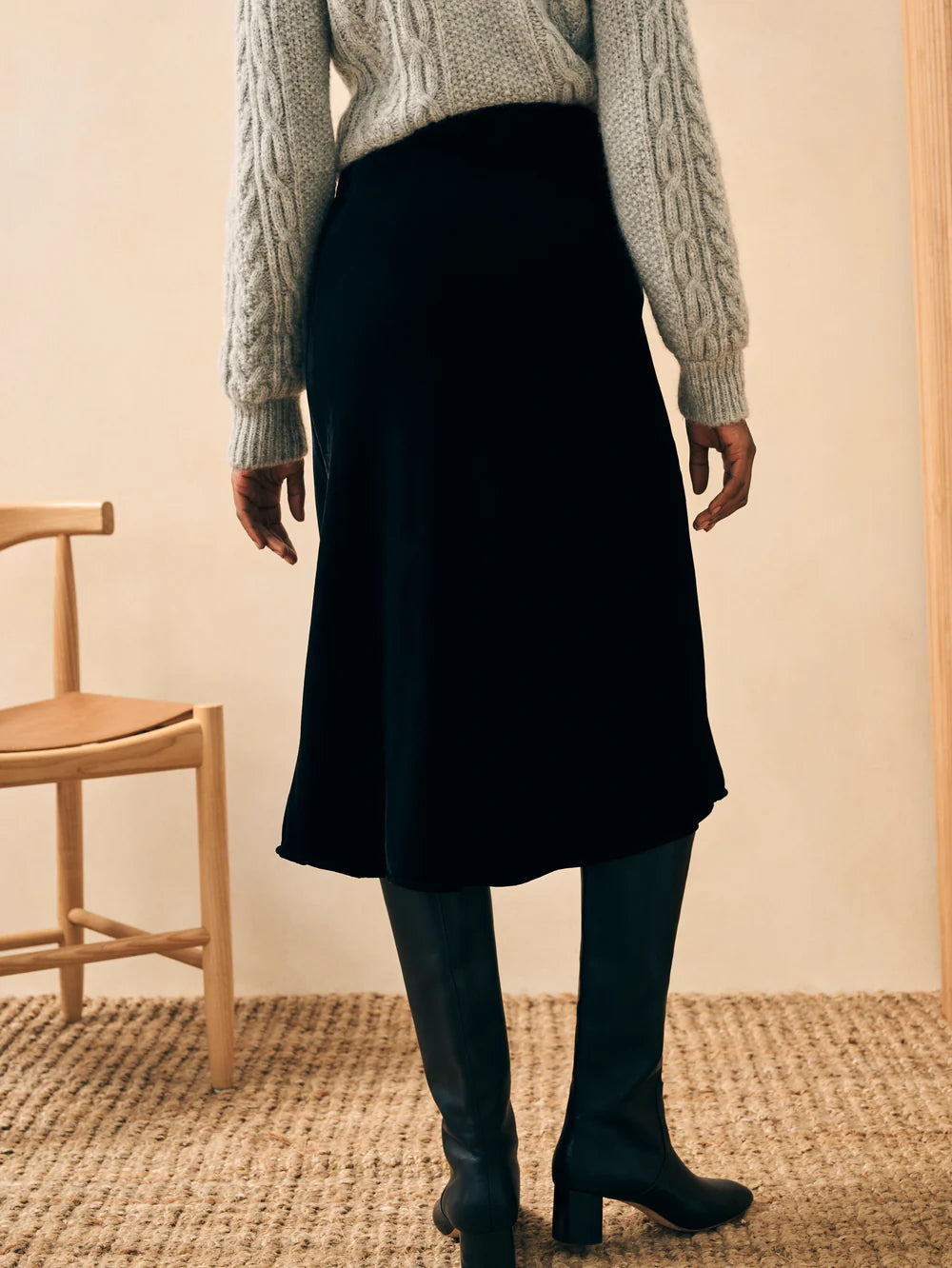 Faherty Stretch Silk Velvet Ina Slip Skirt - Black by Harbour Thread