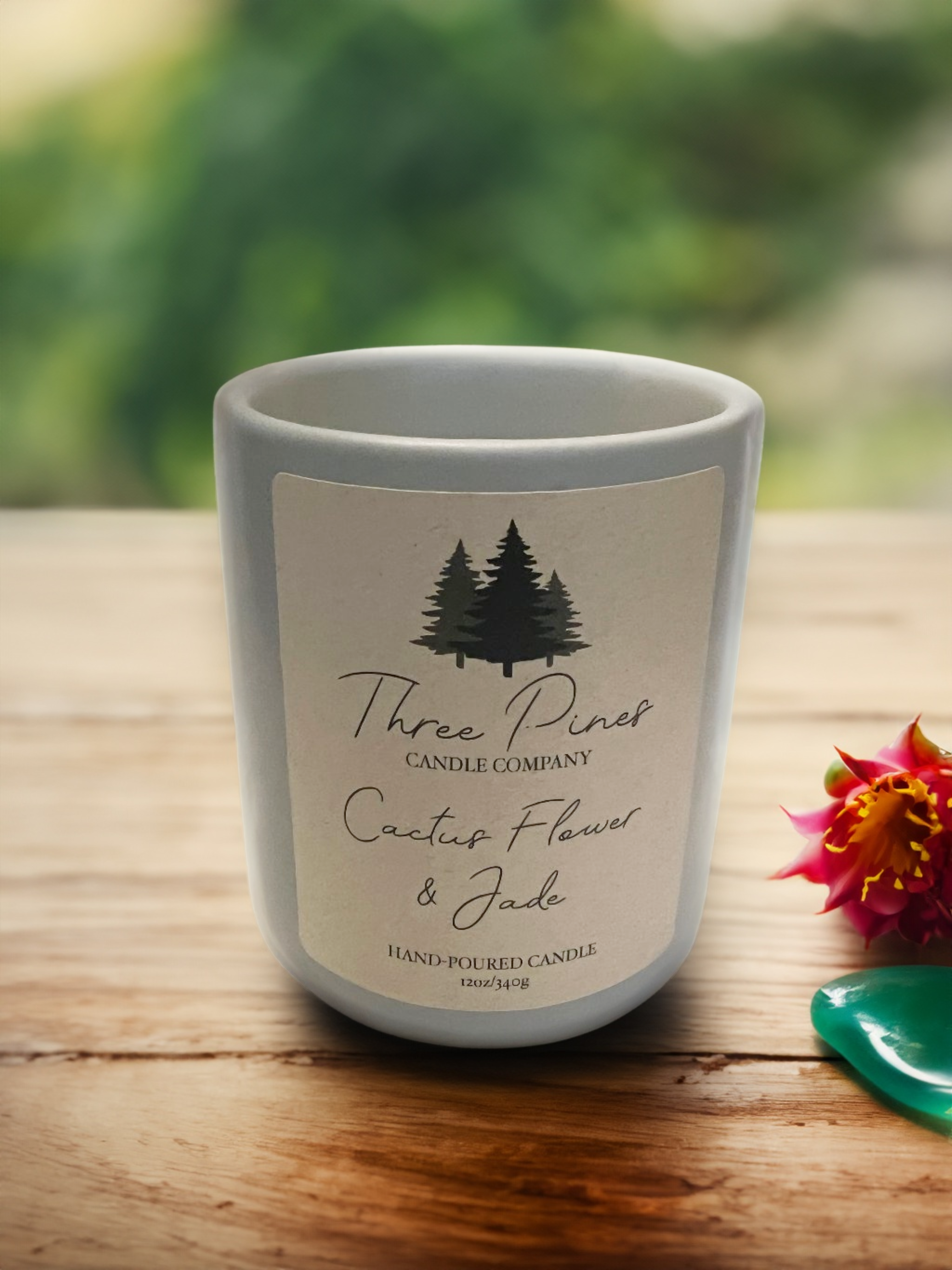 Cactus Flower & Jade 12oz Candle by Three Pines Candle Company