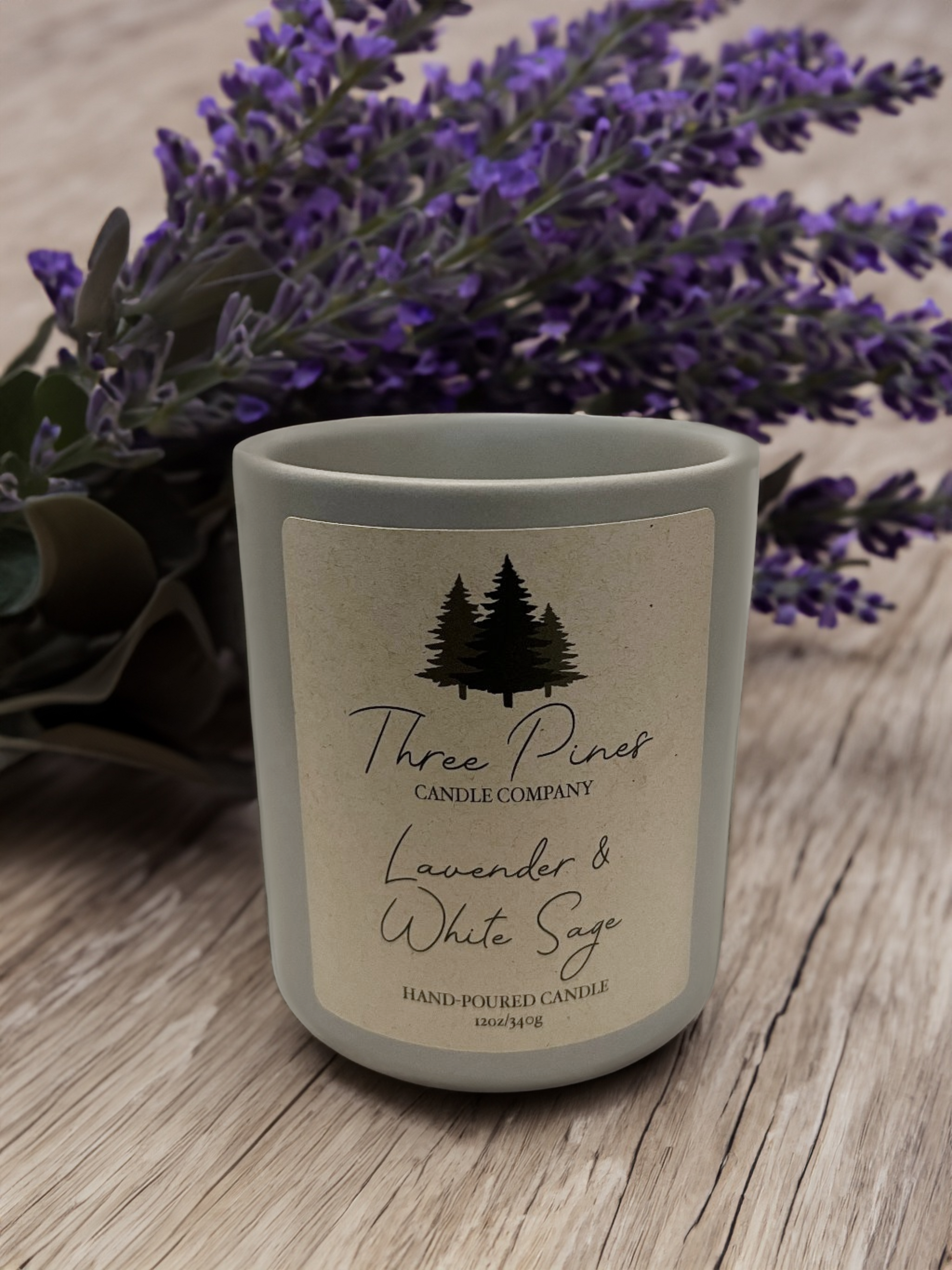 Lavender & White Sage 12oz Candle by Three Pines Candle Company
