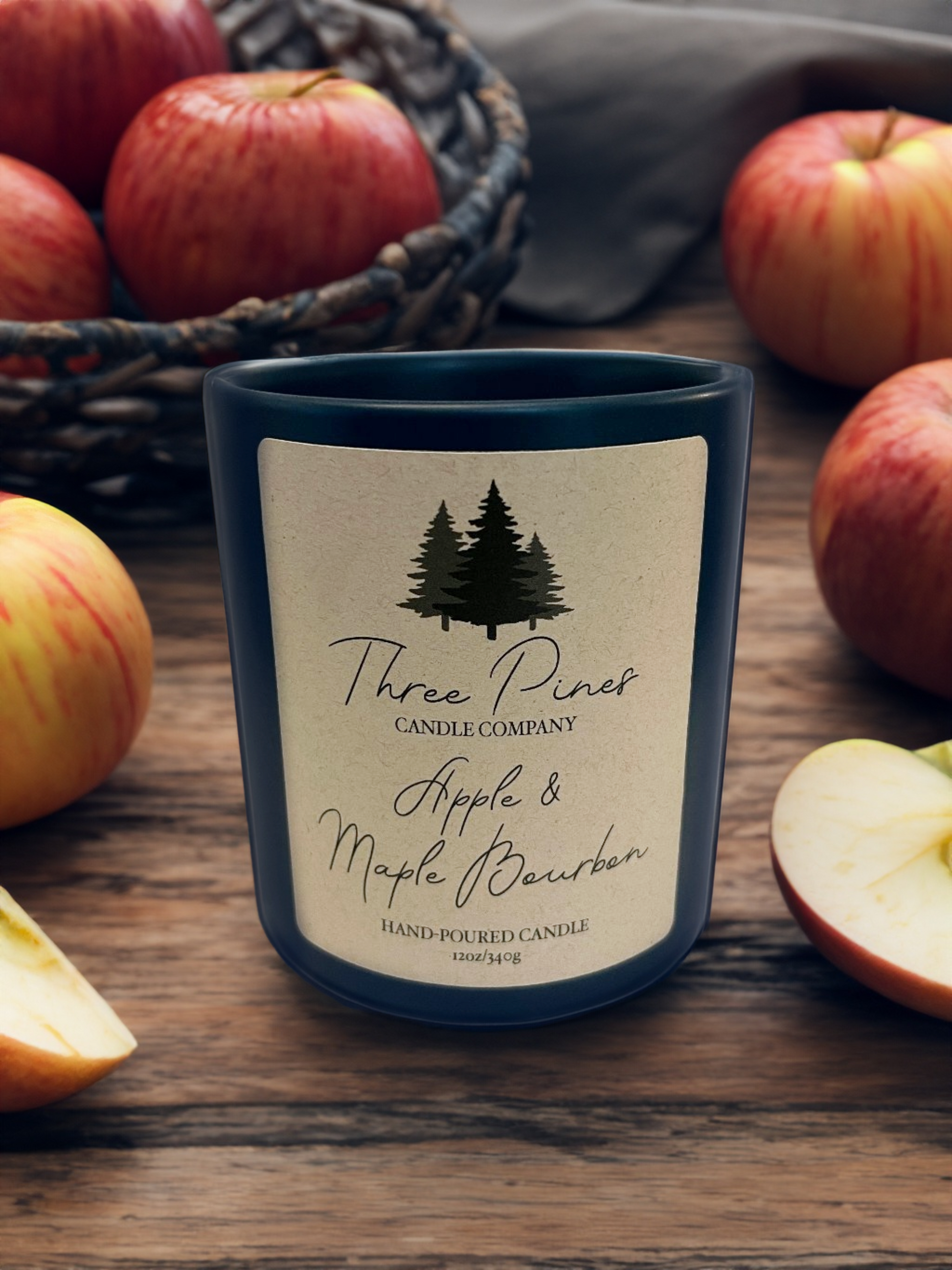 Apple & Maple Bourbon 12oz Candle by Three Pines Candle Company