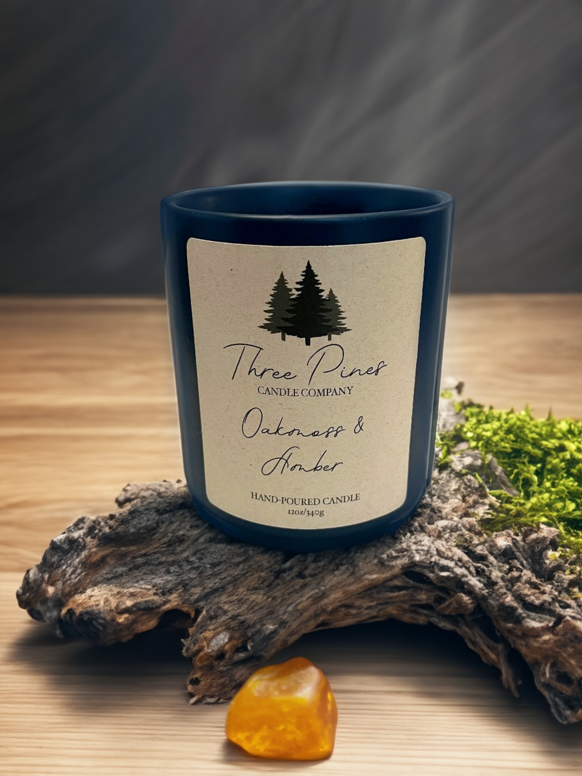 Oakmoss & Amber 12oz Candle by Three Pines Candle Company