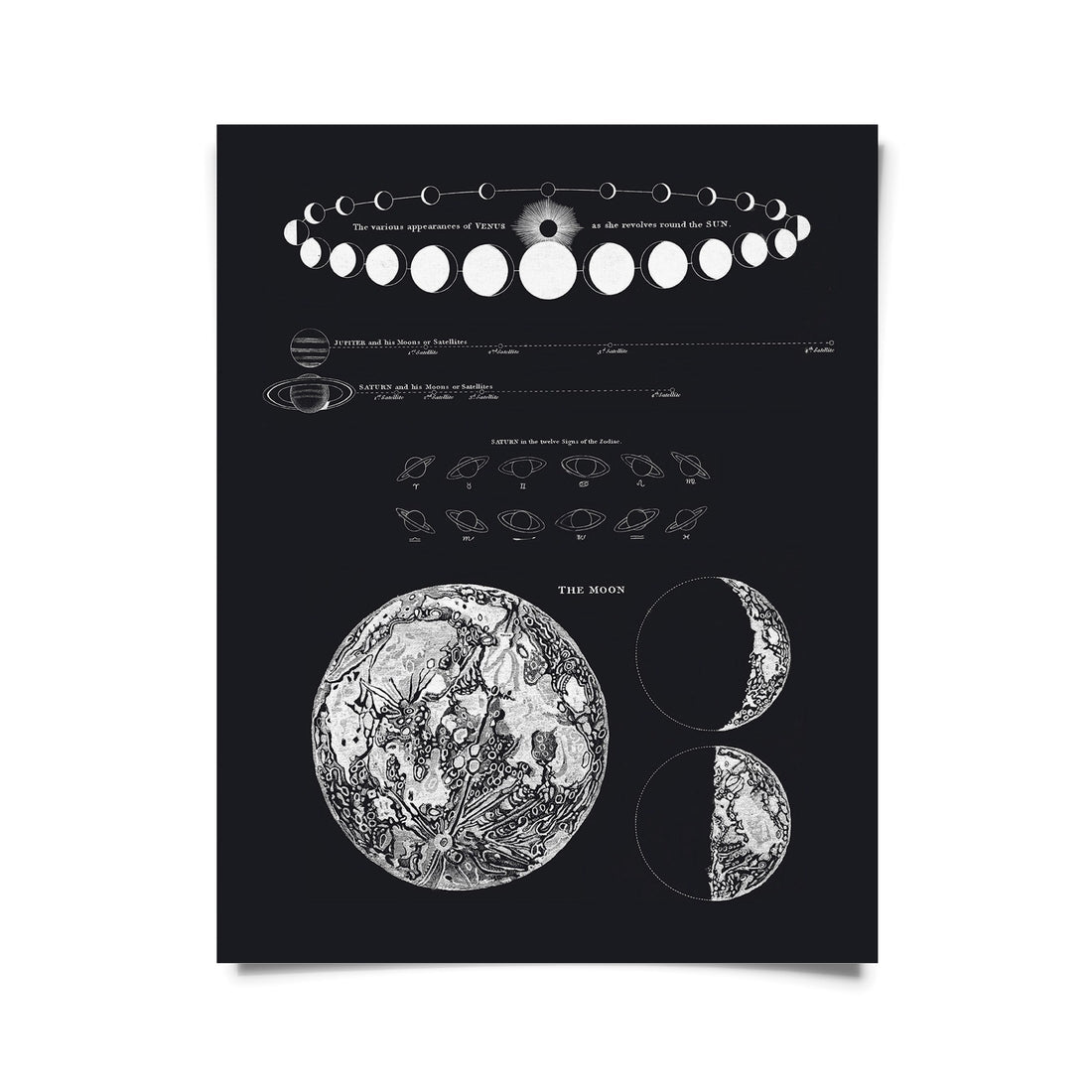 Vintage Astronomy Moon Map and Venus Print by Wild Lark