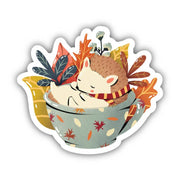 Cozy Hedgehog in Cup with Autumn Leaves Sticker by Wild Lark
